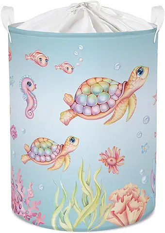 Clastyle 45L Cesto Ropa Sucia Colorido Tortuga Marina Océano Peces para Niños - Pequeño Cesta Ropa Sucia de la Guardería para el Bebé Juguetes Ropa de Almacenamiento, 36x45 cm  