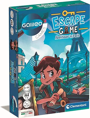 Clementoni 59268 Escape Game Aventuras en París, Emocionante Juego de Mesa para Romperse la Cabeza y Descifrar Enigmas, Juego Familiar con Cartas de Acertijos y Accesorios, a Partir de 8 Años  