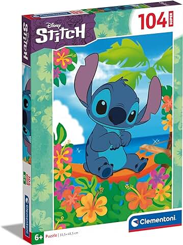 Clementoni- Disney Stitch Supercolor Stitch-104 Piezas-Puzzle para Niños de 6 Años, Rompecabezas de Dibujos Animados-Made in Italy, Color Multilingüe (27572)  