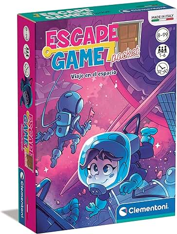 Clementoni- Escape Game-Viaje en el Espacio Juego de Mesa, Multicolor, Mediano, Incluye 30 Cartas, 6 Objetivos, 6 Fichas, 1 Libro Reglamento (55498)  