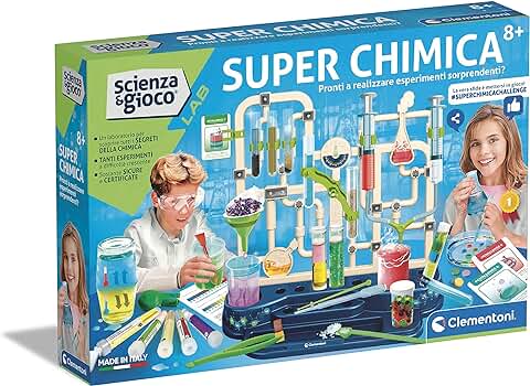 Clementoni Juego Lab-Super Química, Kit de Experimentos de Ciencia, Laboratorio Científico 8 Años, Manual en Italiano, Made in Italy, Multicolor, 19252  