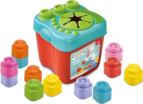 Clementoni-S7191205 Cemmy Incluye 15 Blanditos, con Construcciones y Actividades Sensoriales en la Tapa. Bloques y Cubo 100% Lavables, Juguete Bebé 6 Meses (17807), Multicolor  