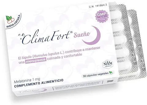 Climafort Sueño - Cápsulas Menopausia - Complemento Alimenticio con Lúpulo, Melatonina, Vitaminas y Minerales - Para los Signos de la Premenopausia y Menopausia  