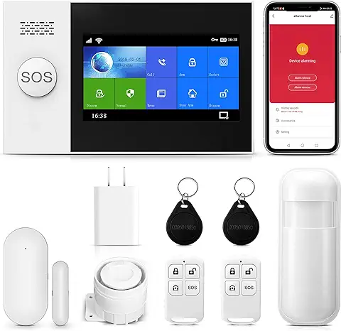 Clouree Sistemas de Alarma para el Hogar, 4G WiFi Sistema de Alarma Inalámbrico para el Hogar con Sirena/Sensor de Movimiento PIR/Controles Remotos/Sensor de Puerta/Ventana(8 Piezas)  