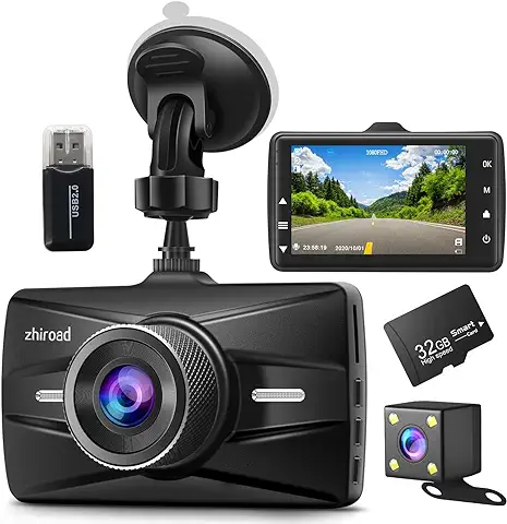 Cámara de Coche Delantera y Trasera,1080P Full HD Dash CAM con Tarjeta SD de 32G,Dashcam Visión Nocturna,G-Sensor,170 ° de Gran Angular,Monitor de Aparcamiento,Detección de Movimiento,WDR  