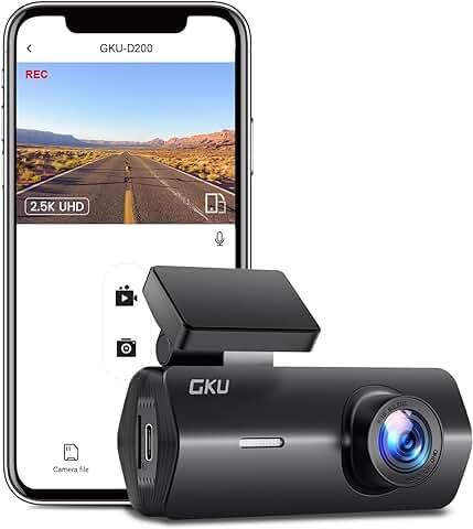 Cámara de Coche WiFi GKU Dashcam Full HD 2.5K 1600P y Super Visión Nocturna, WDR, Diseño Ultra-Compacto, Gran Angular 170°, Sensor G, Grabación en Bucle, Monitor de Aparcamiento 24H, MAX 256G  