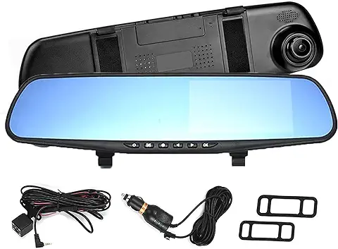 Cámaras de Tablero para Automóviles Delantero y Trasero, Lente Dual HD 1080P Cámara de Espejo Retrovisor DVR para Automóvil de 4.3 Pulgadas Cámara de Tablero Grabadora de Video Detección Movimiento  