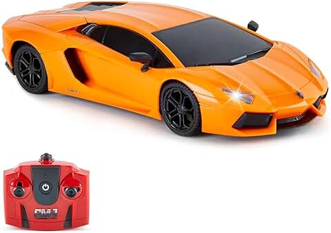 CMJ RC Cars Lamborghini Aventador Oficial de Control Remoto para Niños con Luces de Trabajo, Radio Controlado en Carretera RC Coche 1:24 Modelo, 2.4Ghz, (Naranja)  