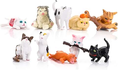 Cobee Lindas Figuras de Gato, 10 Piezas de Figuras de Gato Juego Realista de Gatito Decoración de Paisaje de Gatito Decoración de Pasteles Adornos de Estatuas de Animales para Decoración del Hogar  