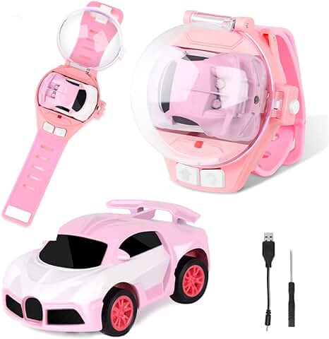 Coche Teledirigido con Luces Rosa Radio Control Remoto Coches RC Coches para Niños Reloj Control Remoto Coche Juguete Coche Radiocontrol para Regalos Navidad Cumpleaños Juegos  