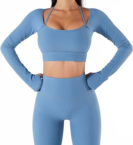 Cocoarm Traje Deportivo para Mujer, ropa Deportiva, Chándal, 2 Piezas, Conjunto de Chándal para Fitness, top de Manga Larga, con Pantalones Cortos  