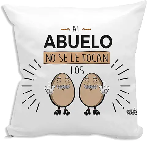 Cojin Decorativo, Original y Personalizado Familiar a Abuelos. Incluye Relleno. Al Abuelo no se le Tocan los Huevos. 42,5 X 42,5 cm. Cojines con Agradable Tacto de Algodon.  