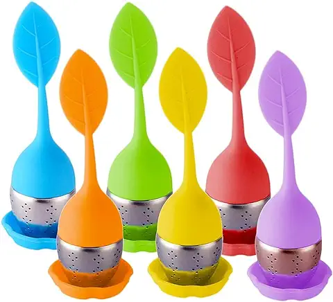 Coladores de té de Silicona 6 Piezas Infusor de té de Silicona Bandeja de Goteo de Colador de Acero Inoxidable con Mango de Silicona Incluido para Hojas Sueltas té  