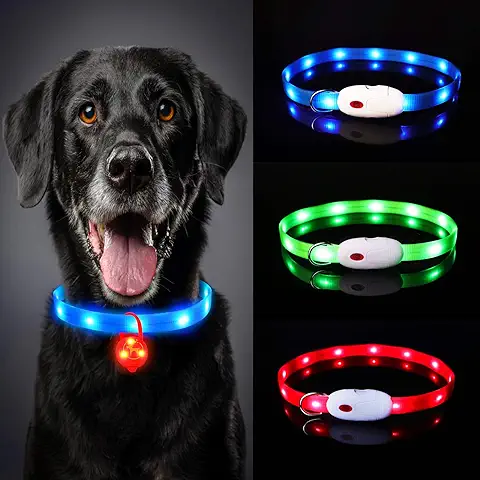 Collar Luminoso Perro, USB Recargable Collar Perro luz Seguro 3 Modos, Collar LED Impermeable Ajustable para Perro y Gato Menos 20kg - Azul  