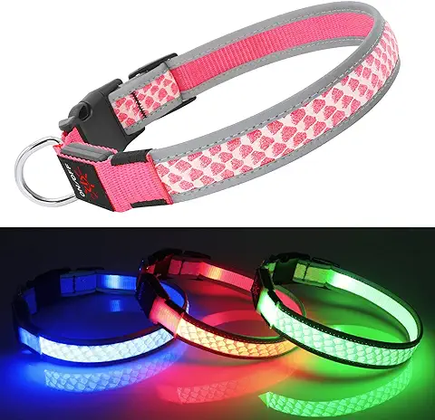 Collares Luminosos para Perros DQGHQME Collar Luminoso Perro de Mascota, Collar Luz Perro Recargable y Impermeable, Collar LED Perro Tamaño Reflectante Ajustable para Perros Pequeños/Medianos/Grandes  