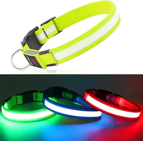 Collares Luminosos Para Perros, DQGHQME Collar Luminoso Perro de Mascota, Collar Luz Perro USB Recargable y Impermeable, 3 Modos Collar LED Perro Tamaño Ajustable Para Perros Pequeños/Medianos/Grandes  