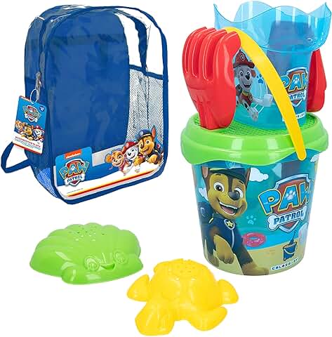 COLORBABY 77373 - Patrulla Canina Set de Playa Infantil, Conjunto de cubo de Playa con Pala, Rastrillo, Regadera y Accesorios, Mochila de Playa para Niños, set Playa Infantil, Mochila con Juguetes  