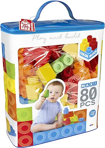 ColorBaby - Bloques Construccion Niños, Juego Construccion 80 Piezas, Juguetes bebe 12 Meses, Cubos Apilables Bebe, Bloques Construccion, Torre de Bloques, Juguetes Construcción (49278)  