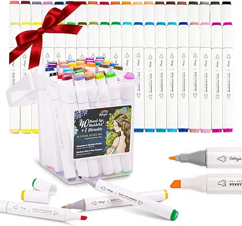 Colorya Rotuladores a Base de Alcohol Doble Punta con Tinta No Ácida - 40 Colores + 1 Rotulador Mezclador + 1 Caja de Almacenamiento - Marcadores de Dibujo Profesionales  