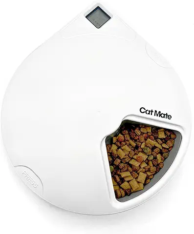 Comedero Automático para Mascotas Cat Mate C500 para Gatos o Perros Pequeños con Temporizador Digital, Comida Húmeda o seca para Mascotas, Carrusel de 5 Comidas, 330 g cada una, dos Bolsas de Hielo  