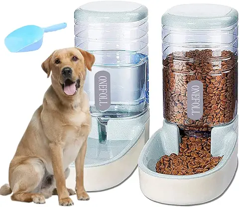 Comedero Automático para Mascotas de 3,8 l, Alimentador de Alimentos y Dispensador de agua para Perros Pequeños y Grandes, Gatos y Animales de Mascotas (gris)  