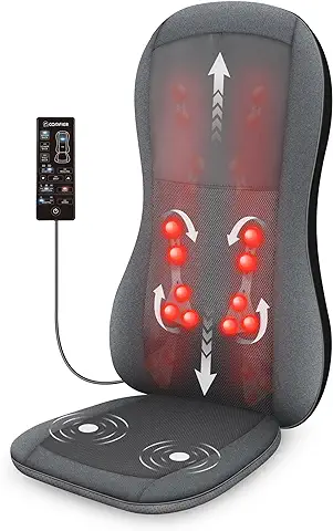 Comfier Masajeador de Espalda Completo con Calor - Asiento de Masaje Shiatsu 2D / 3D con 10 Nodos de Masaje, Cojín de Silla de Masaje Amasador para la Espalda,Regalos para Mamá, Papá  