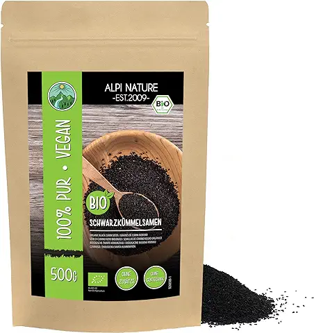 Comino Negro Orgánico Entero (500g), Nigella Orgánica Semillas, Semillas de Comino Negro de Cultivo Orgánico Controlado,100% Natural  