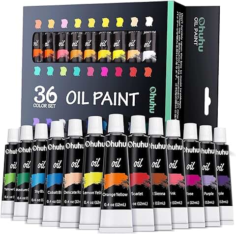 Conjunto de 36 Colores de Pinturas al óleo Ohuhu. Tintas a base de Aceite, para Técnica de Pintura al óleo. 24 Tubos x 12 ml. Gran Regalo para el día de la Madre o para uso Escolar  