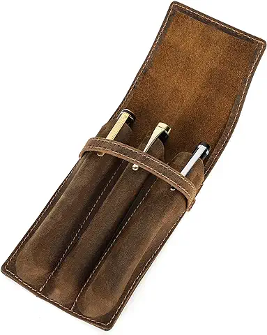 Contacts Estuche de Cuero Genuino Hecho a Mano, Soporte de Bolígrafo Vintage, Funda Protectora para Viajes, Elegante Accesorio de Escritorio Caja Organizadora de Lápices Café-3  