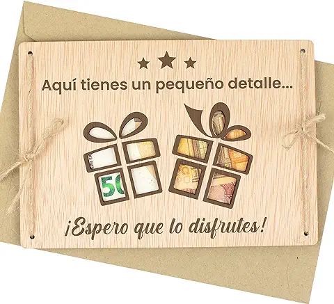 CONTRAXT Tarjeta para Regalar Dinero Original. Ideas Regalos Creativos Tarjeta de Madera y Sobre Forma Original Regalar Dinero Sorpresa Hucha Caja Cumpleaños Aniversario (Regalo)  