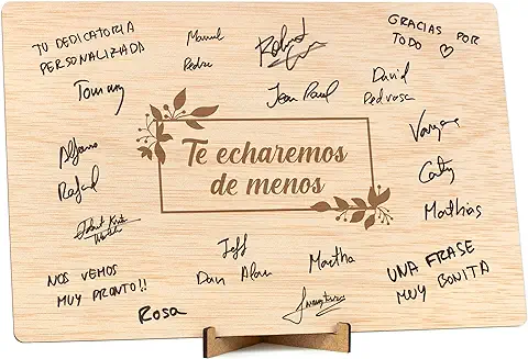 CONTRAXT Tarjeta Regalo de Despedida Madera. Detalle Regalo Original Tarjeta Despedida Trabajo para Compañeros Trabajo Profesor Maestra en fin de Curso Amiga Libro de Firmas en Madera (Despedida)  