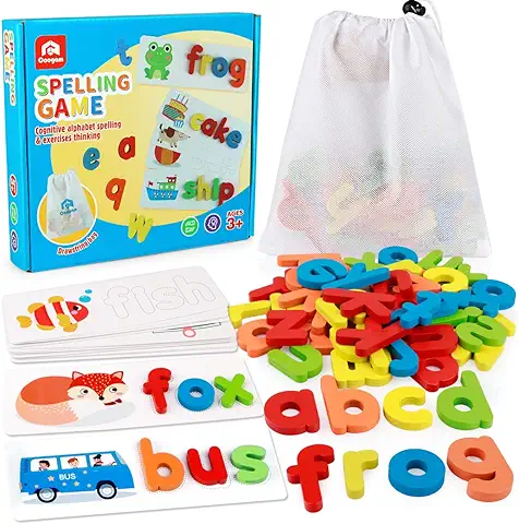 Coogam See Ortografía Aprendizaje Juguete Madera ABC Alfabeto Tarjetas Flash Forma a Juego Juegos de Letras Montessori Preescolar Stem Regalo Educativo Juguetes para Niños Pequeños  