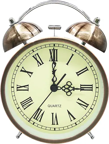 COOJA Vintage Reloj Despertador de Doble Campana con Sonido Fuerte, Alarma Despertador sin Tic TAC Silencioso Analogico Despertadores de Viaje para Infantil Juvenil Niña (4.5 Pulgadas)  