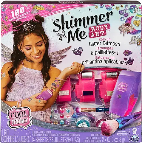 Cool MAKER - Shimmer ME Body Art - Kit de Tatuajes Temporales Niñas con Rodillo, 4 Películas de Efectos Metalizados y 180 Diseños - 6061176 - Juguetes Niñas 8 Años +  