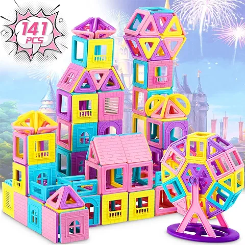 COOLJOY Bloques de Construcción Magnéticos | Sets de Construcción Magnéticas 141 Piezas Juguetes para Regalos Niñas 3 Años | Juguete Educativo para 3 4 5 6 7 Niños Niñas Regalos  