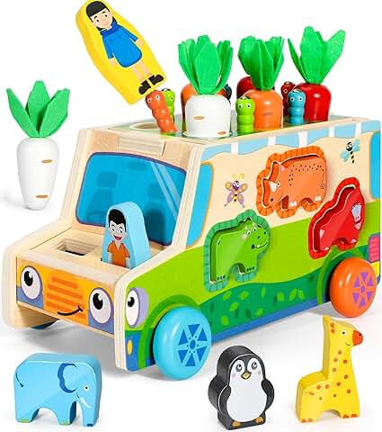 COOLJOYA Juguetes Niños 1 Año Montessori | Juguetes Montessori Madera Regalo Niña Niños 1 2 3 Aiños | 7-EN-1 Juegos Educativos Magneticos de Madera para Niños 1 2 3 Años  