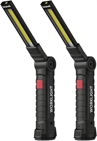 Coquimbo Regalos para Hombres Linterna Taller LED Recargable, Linterna Portátil de Trabajo Lámpara de Inspección con Magnética Base y Gancho para Taller Cámping Emergencia (2 Piezas, Negro)  