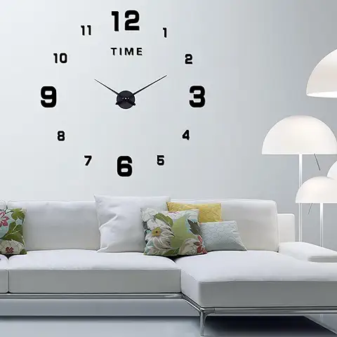 Coraltree Mute DIY Reloj de Pared con Adhesivo 3D, Sin Marco, Tamaño Grande, para Decorar La Oficina o Casa,Plateado-2 Años de Garantía (Negro)  