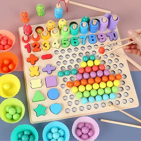 Coriver Juguetes Montessori 3 Años, Rompecabezas de Madera 13 en 1, Juegos Montessori Matematicas Juguete Educativo, Clip Beads Juguetes Madera, Juegos Educativos Niños para 3-6 Años  