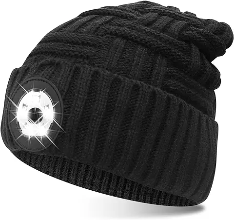 COTOP Gorro con Luz LED, Regalos Originales para Hombre Mujer, Gorro de Invierno Cálido Unisex con 7 Luces LED,Gorro de Punto Recargable USB para Caminar Acampar Montar Pescar Actividades Nocturnas  