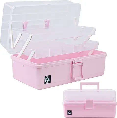 Creahaus Caja de Almacenamiento Multiusos de 33 cm, con 3 Estantes, caja Organizadora, caja de Manualidades, caja de Costura, Maletín de Medicina, caja de Herramientas, Maletín de Pesca con 2 Estantes  