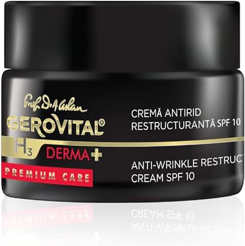 Crema Antiarrugas Reestructurante Facial con SPF 10, Reduce las Arrugas, Restaura la Elasticidad y Firmeza de la Piel, 50 ml, Gerovital H3 Derma+ Premium Care  