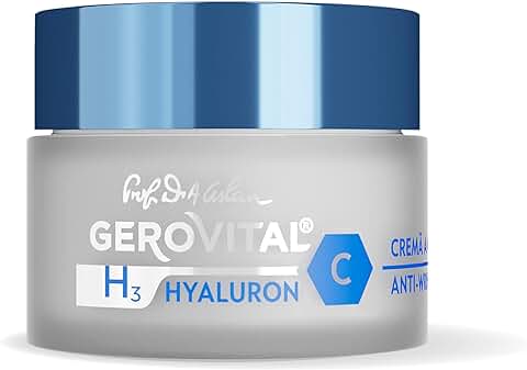 Crema Cara Antiarrugas de Día Rica en Ácido Hialurónico, Vitamina C y E, con Efecto Antioxidante y Hidratante Intenso, 50 ml, Gerovital H3 Hyaluron C  