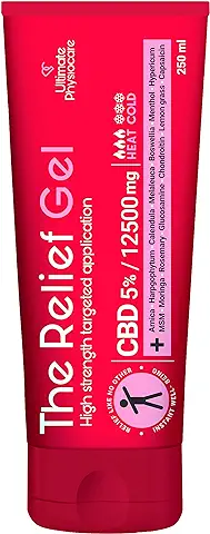 Crema CBD 5% 12500mg The Relief Gel 250 ml | Dolor Muscular y Articular. Crema para Dolores de Espalda, Lumbares, Cervicales, Rodillas, Codos, Hombros. Pomada Antiinflamatoria con Cannabidiol  