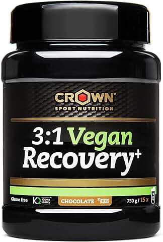 Crown Sport Nutrition 3:1 Vegan Recovery+, Recuperador Muscular con Aislado de Proteína Vegana, Carbohidratos, Leucina, Glutamina y Minerales. Post-Workout Vegano. (Bote de 750g, Sabor Chocolate)  