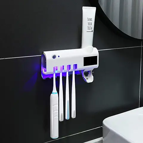 CTing Porta Cepillo de Dientes Esterilizador de UV, Esterilizador de Cepillo de Dientes de Pared, Separador de Pasta de Dientes，Organizador de Cepillo de Dientes Niños de Antibacteria Blanco  