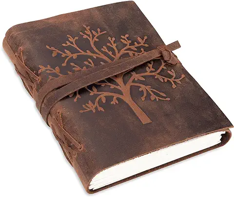 Cuaderno de Cuero Árbol de la Vida – Moonster® Diario de Escritura Hecho a Mano – Bloc de Notas para Hombre y Mujer - Papel Blanco Liso 18x13 cm - Diario de Cuerօ  