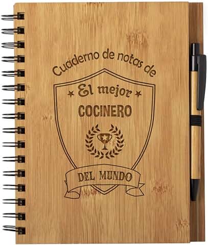 Cuaderno de Notas el Mejor Cocinero del Mundo - Libreta de Madera Natural con Boligrafo Regalo Original Tamaño A5  