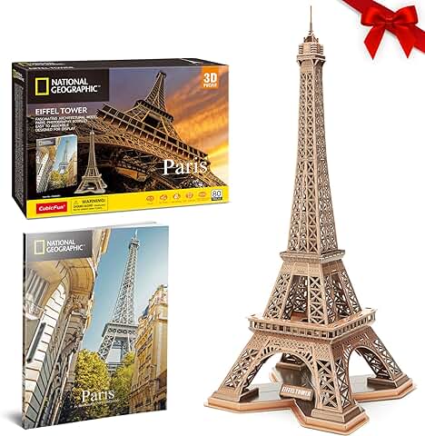 CubicFun Puzzle 3D Torre Eiffel de París Gran Arquitectura Maquetas para Construir Kits de Construcción con Folleto de National Geographic, 80 Piezas  