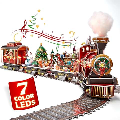 CubicFun Puzzle 3D Tren Navidad con Luces y Sonidos, Tren Juguete de Navidad Decoración de Arbol Juego Familiar Regalos Originales para Mujer Hombre Niños, 218 Piezas